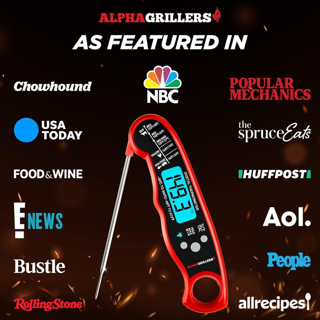 Alpha Grillers Meat Thermometer Digital - Instant Read Food Thermometer for Cooking and Grilling Stocking Stuffers for Men Christmas Gifts for Men