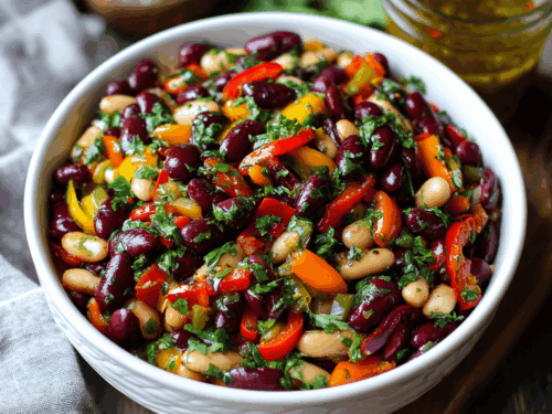 Easy Summer Bean Salad with Canned Beans & Tangy Vinegar Dressing – Perfect for Potlucks & Meal Prep