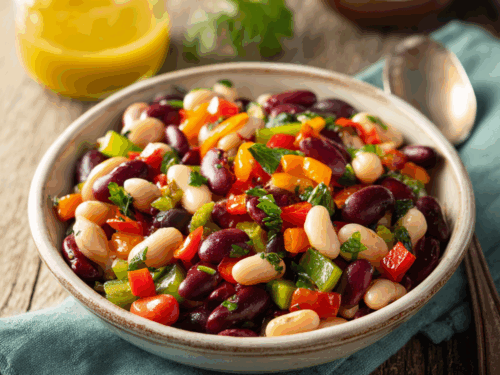Easy Summer Bean Salad with Canned Beans & Tangy Vinegar Dressing – Perfect for Potlucks & Meal Prep