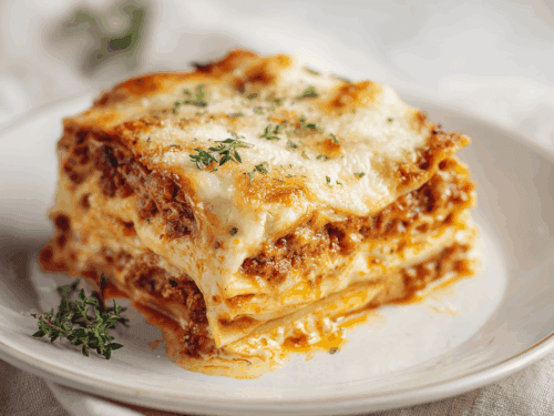 Classic Meat Lasagna with Ground Beef, Ricotta, and Mozzarella – Hearty Family Favorite