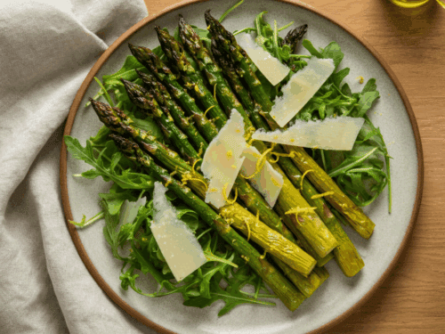Lemon-Garlic Roasted Asparagus Salad with Arugula & Parmesan – Quick & Healthy Spring Side Dish