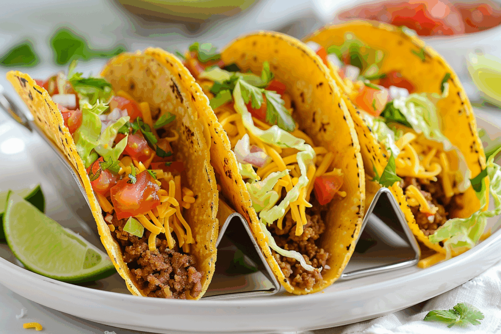 These family-friendly homemade ground beef tacos deliver savory seasoned meat in warm, crunchy shells topped with lettuce, tomato, and cheese. Ready in just 20 minutes, they’re perfect for busy weeknights or Taco Tuesdays. Easy to customize and crowd-pleasing, these tacos bring warmth, flavor, and simple joy to any dinner table.