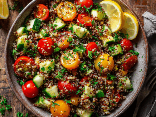 Make-Ahead Mediterranean Quinoa Salad with Fresh Herbs & Lemon Dressing