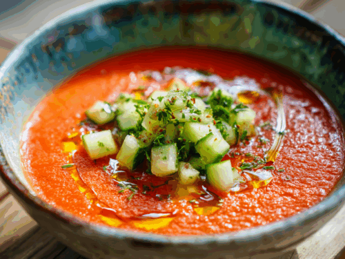 Chilled Ginger-Garlic Gazpacho for Hot Summer Nights — Creamy, Veggie-Packed, No-Cook Soup