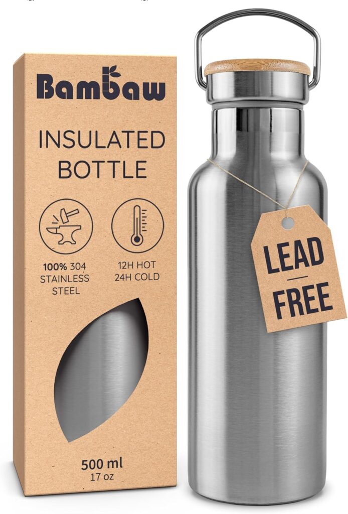 Bambaw Metal Insulated Water Bottle 16 oz | Stainless Steel Water Bottle Insulated | Reusable Water Bottle | Vacuum Insulated Water Bottle | Hot Water Bottle | Metal Water Bottle | Water Bottle 500 ml