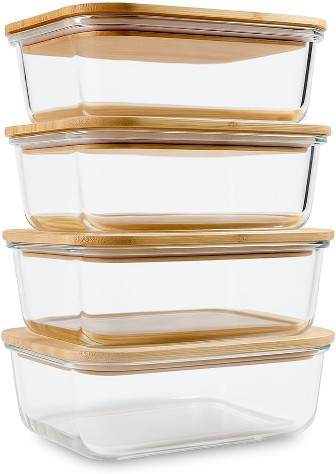Glass Food Storage Containers with Bamboo Lids (4-Pack, 36oz