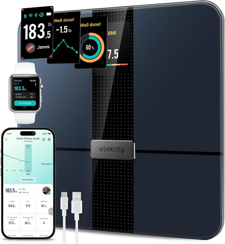 Etekcity FSA&HSA Eligible Smart Scale for Body Weight Fat, Digital Bathroom Weighing Machine for Accurate BMI Muscle Mass Composition, Home Use Apple Health Compatible Fitness Equipment