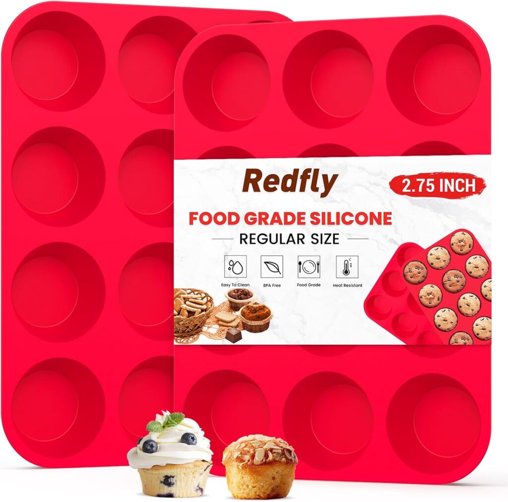 Redfly 2 Pack Silicone Muffin Pan & Cupcake Pans for Baking